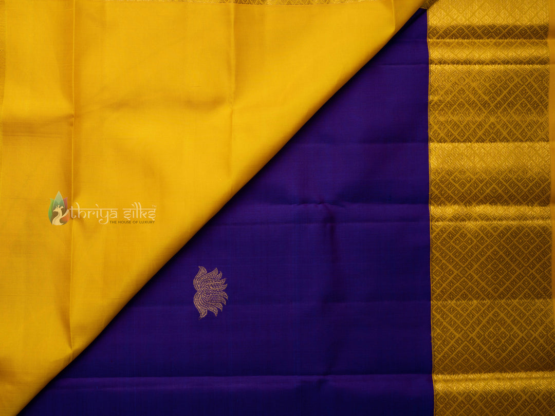 Violet with Yellow Border Pure Zari Kanchipuram Silk Saree - TSW0793 - View 2