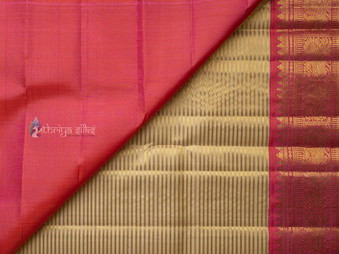 Half White with Pink Border Pure Zari Kanchipuram Silk Saree - TSW0790 - View 3