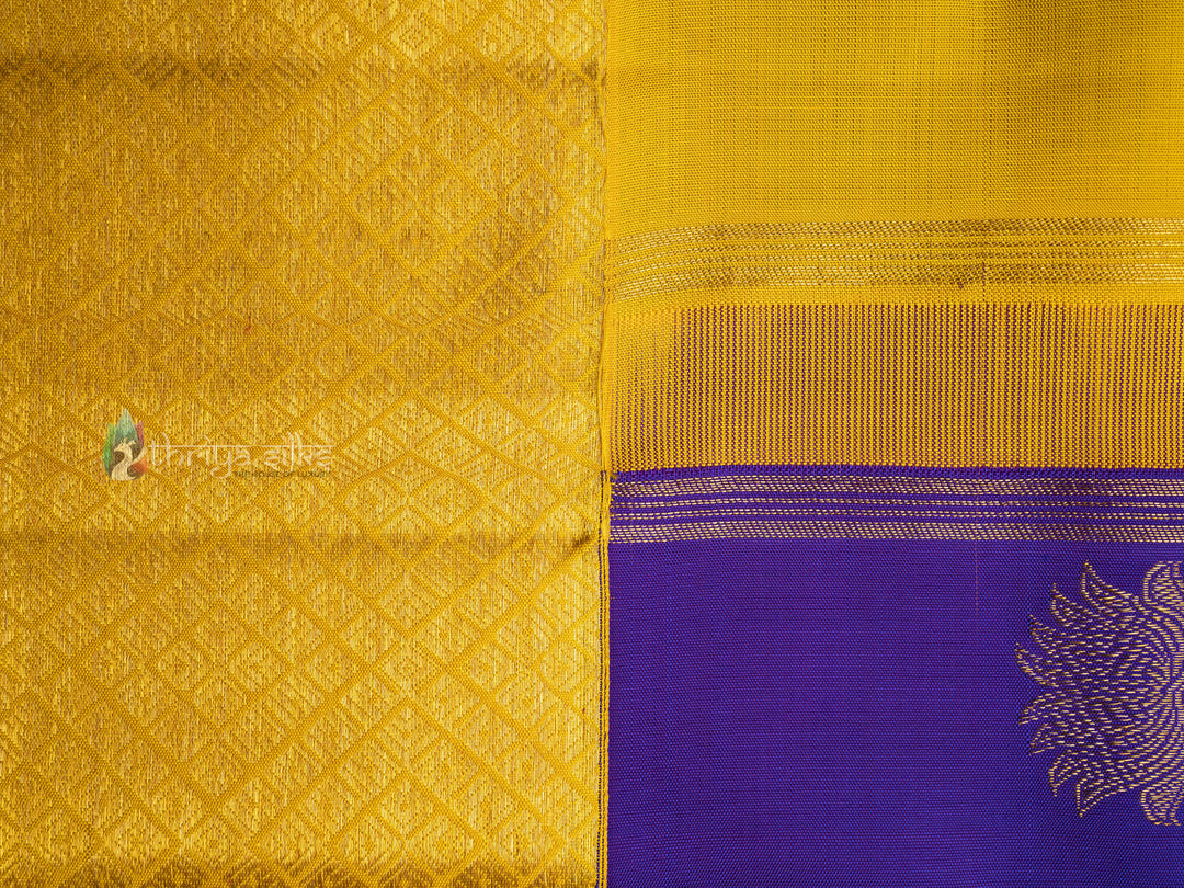 Violet with Yellow Border Pure Zari Kanchipuram Silk Saree - TSW0793 - view 3