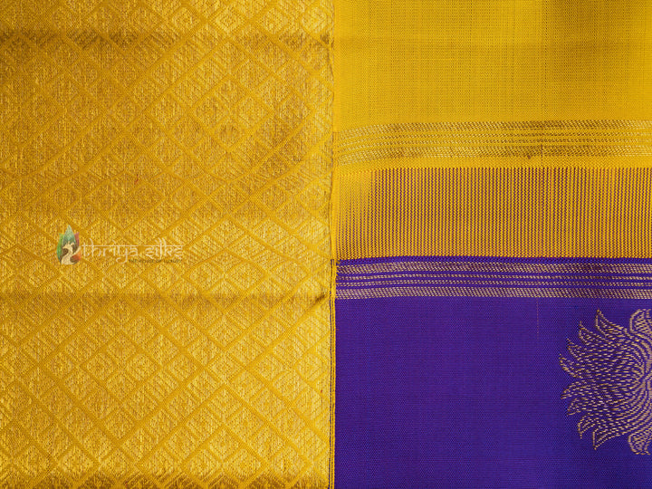 Violet with Yellow Border Pure Zari Kanchipuram Silk Saree - TSW0793 - view 3