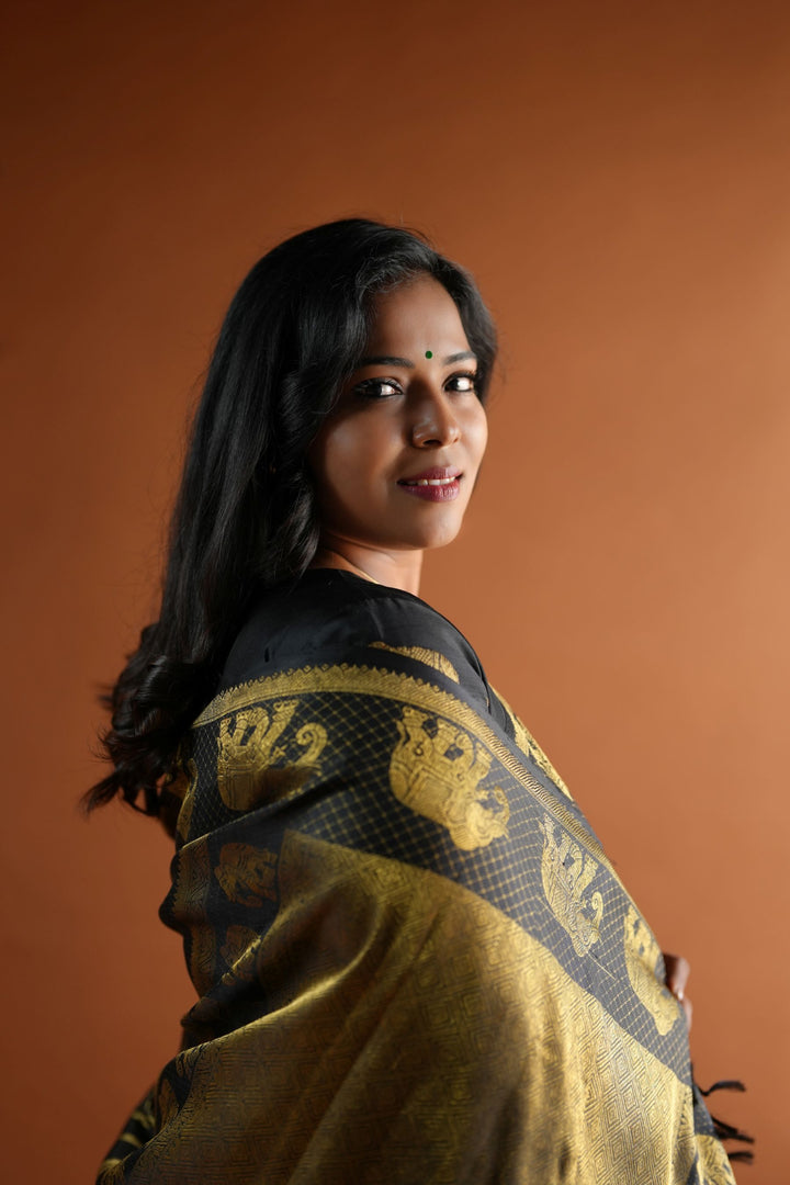 Black Kanchipuram Silk Saree - TSW1806