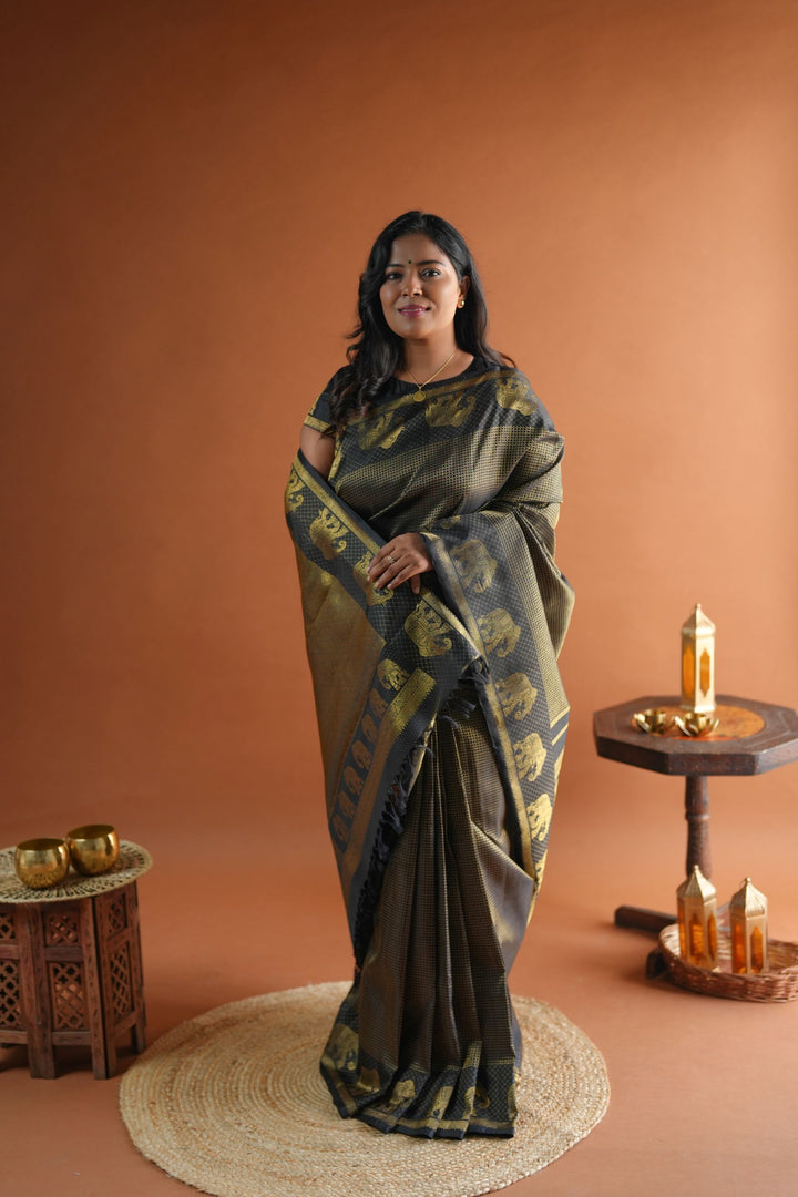 Black Kanchipuram Silk Saree - TSW1806