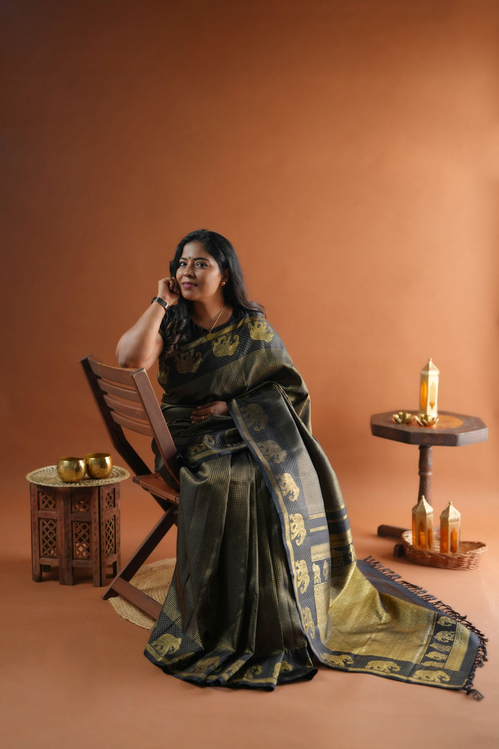 Black Kanchipuram Silk Saree - TSW1806