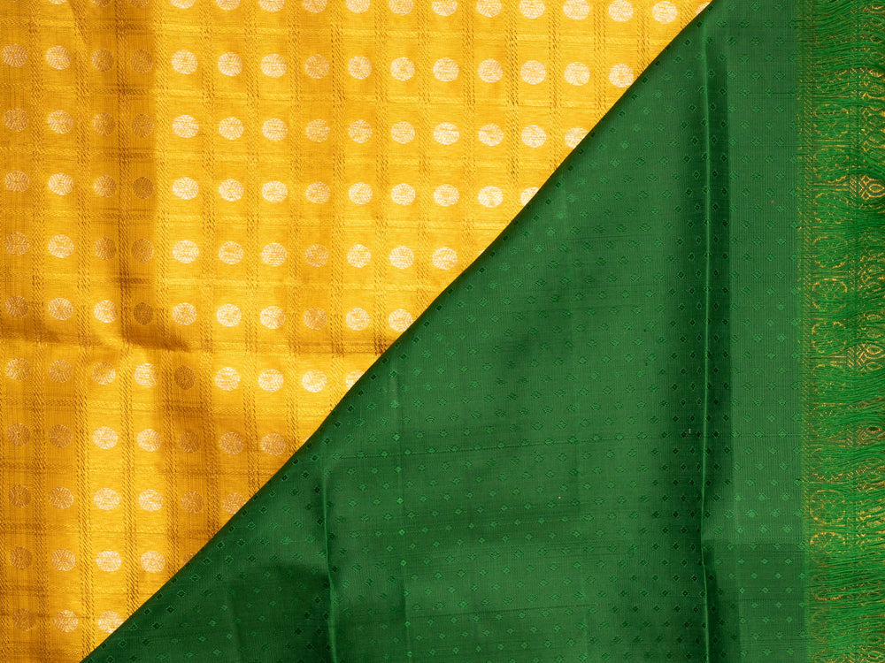 Yellow and Green Pure Zari Kanchipuram Silk Saree - TSW0824 - View 2