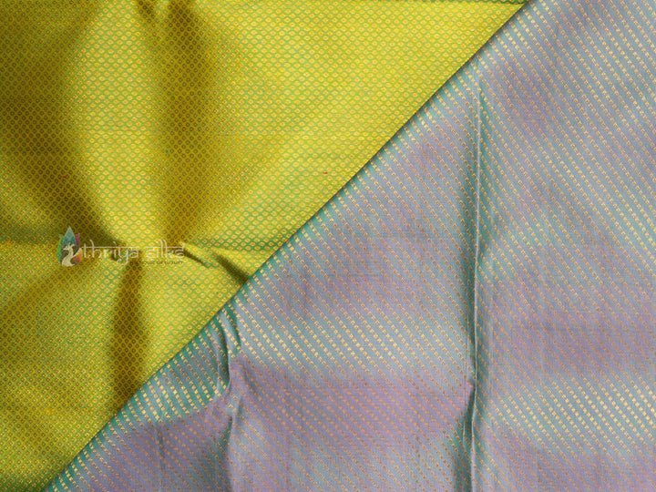 Green with Lavender Border Pure Zari Meenakari Kanchipuram Silk Saree - TSW0799 - View 3