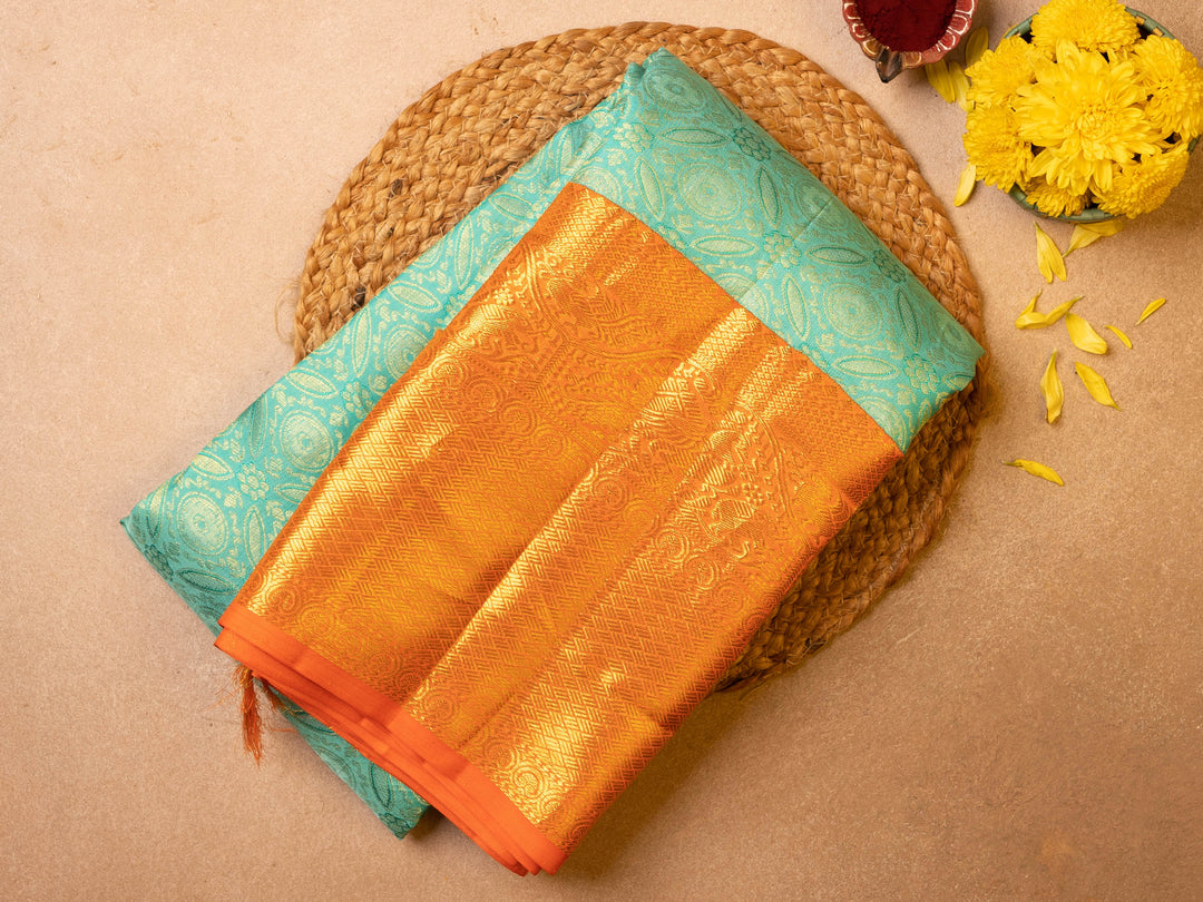 Pista Green And Orange Kanchipuram Silk Saree - TSW0918