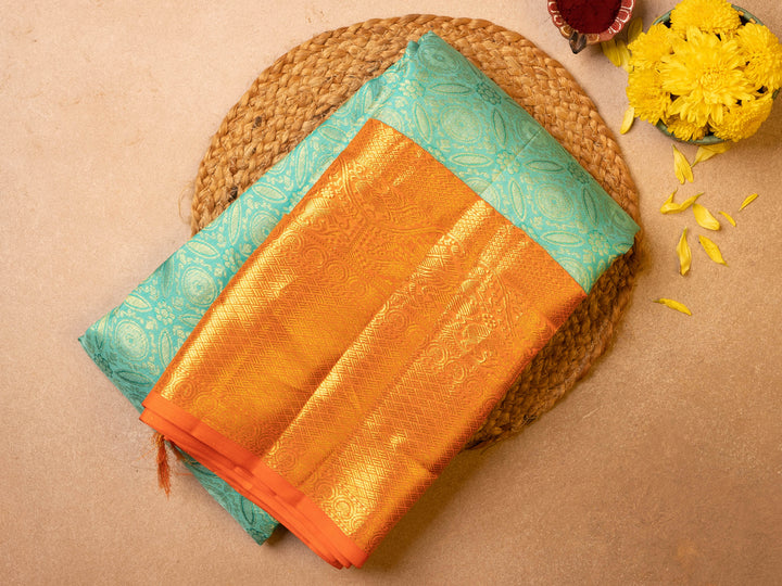 Pista Green And Orange Kanchipuram Silk Saree - TSW0918