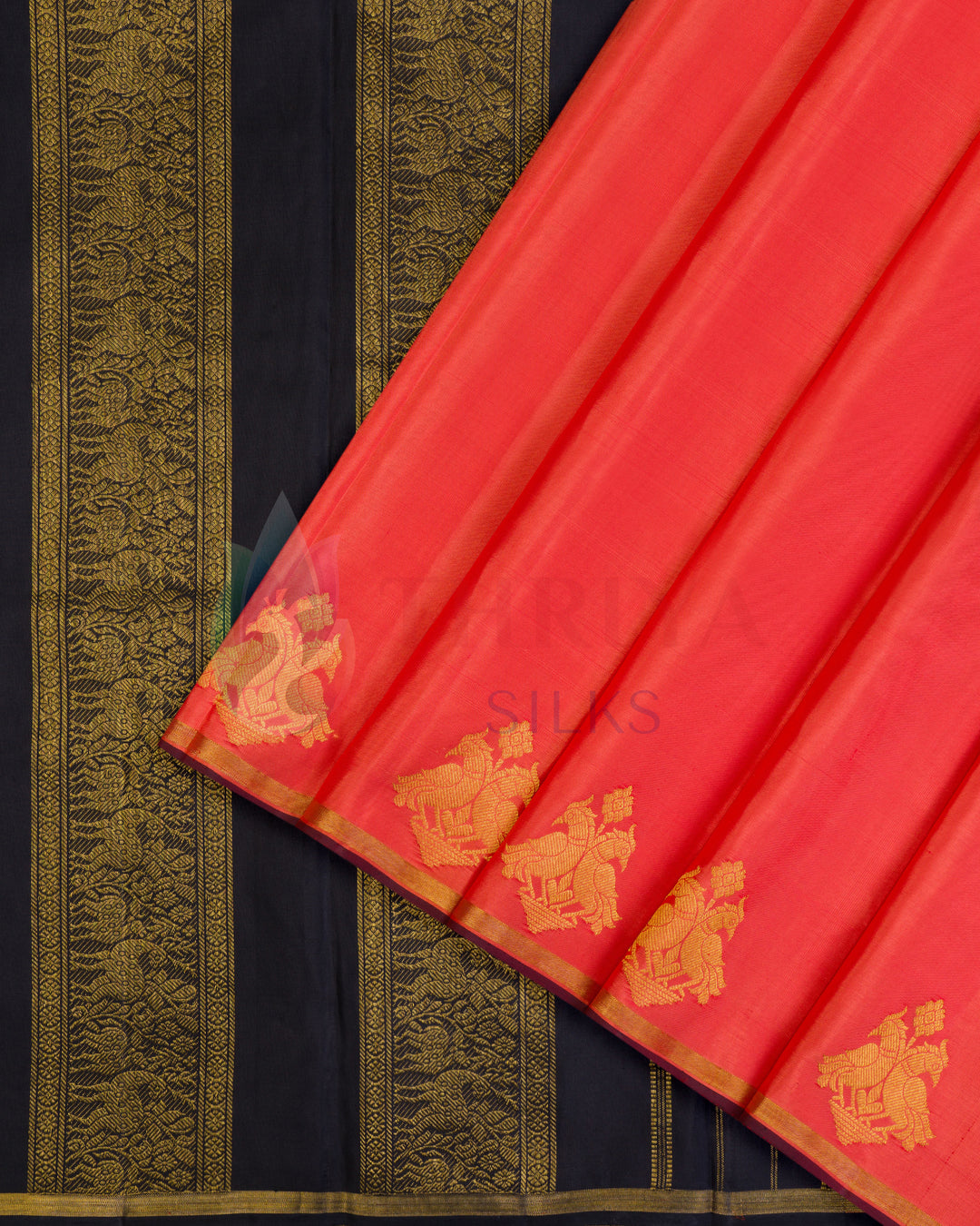 Dark Peach and Black Kanchipuram Silk Saree - TSW290501