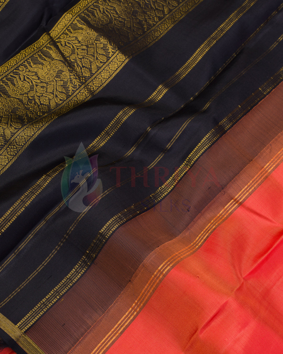 Dark Peach and Black Kanchipuram Silk Saree - TSW290501