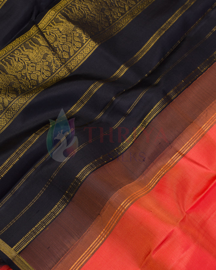Dark Peach and Black Kanchipuram Silk Saree - TSW290501