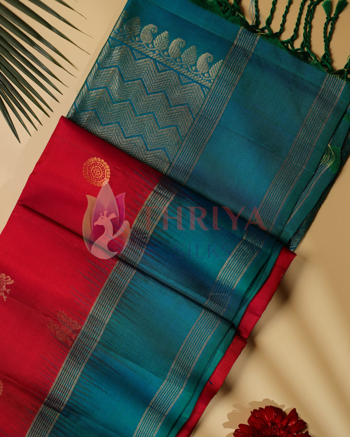 Red and Peacock Blue Soft Silk Saree - TS060801(3)