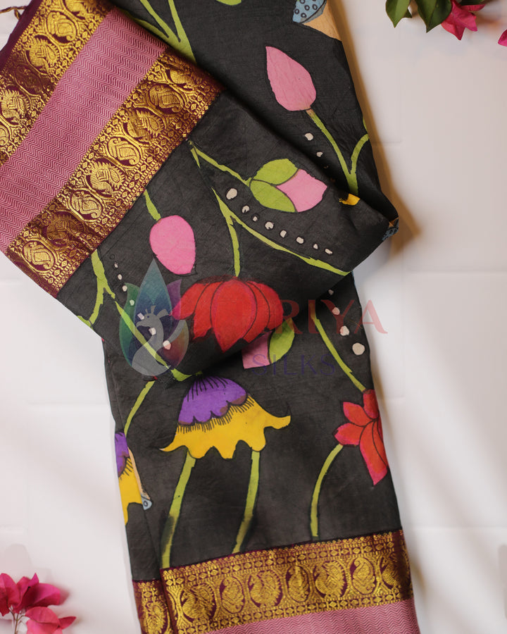 Elephant Gray Kalamkari Saree - TSW251002