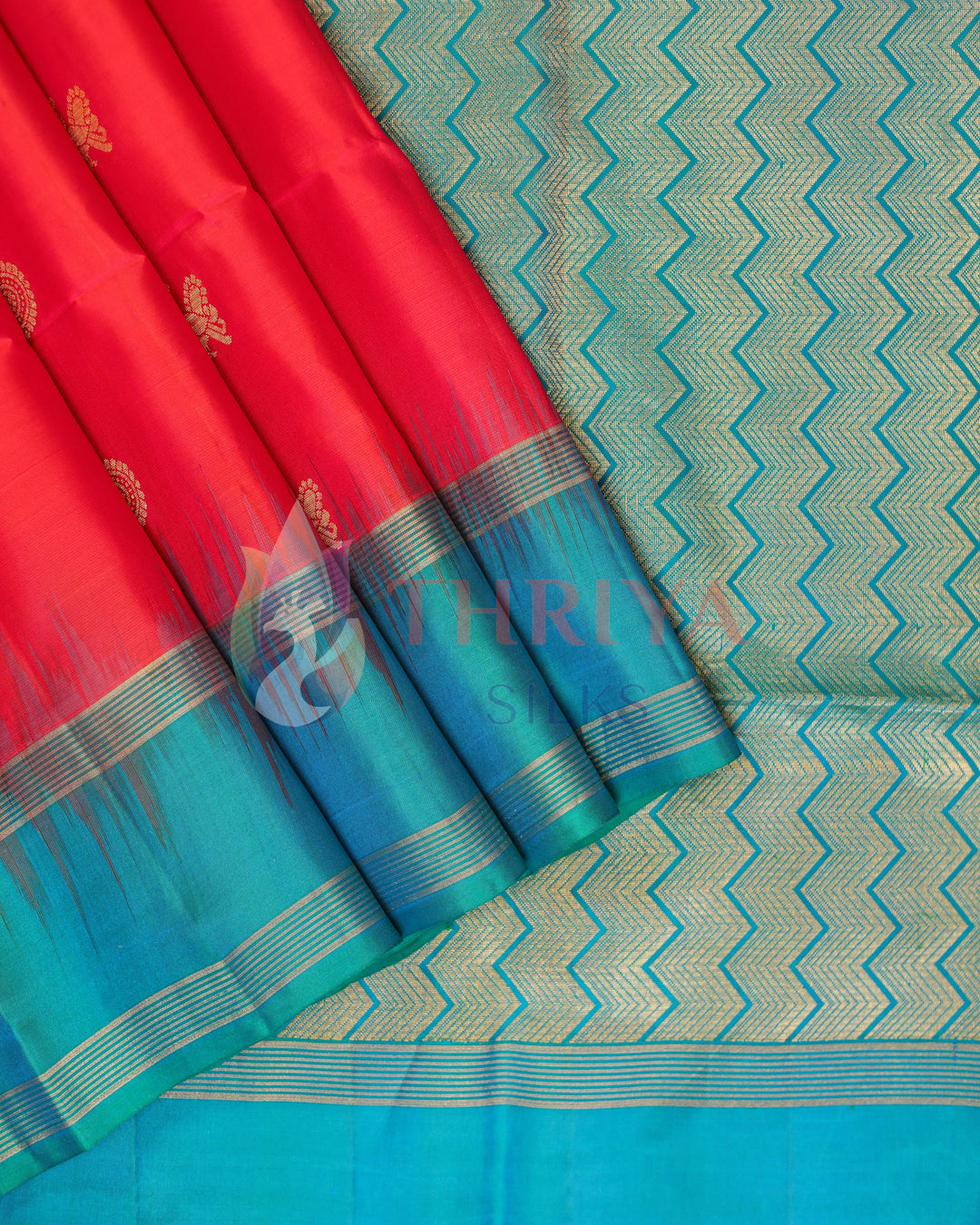 Red and Peacock Blue Soft Silk Saree - TS060801(3)