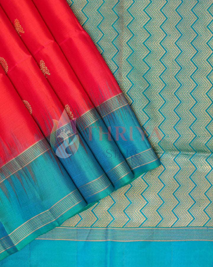 Red and Peacock Blue Soft Silk Saree - TS060801(3)