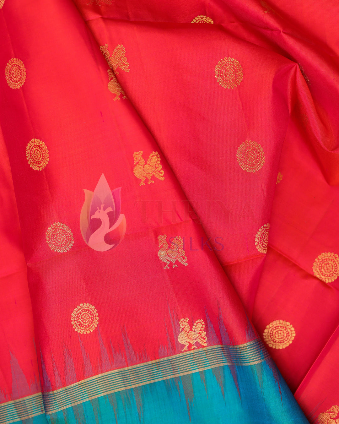 Red and Peacock Blue Soft Silk Saree - TS060801(3)
