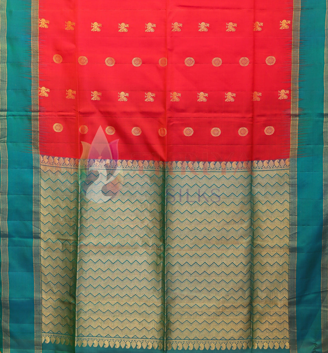 Red and Peacock Blue Soft Silk Saree - TS060801(3)