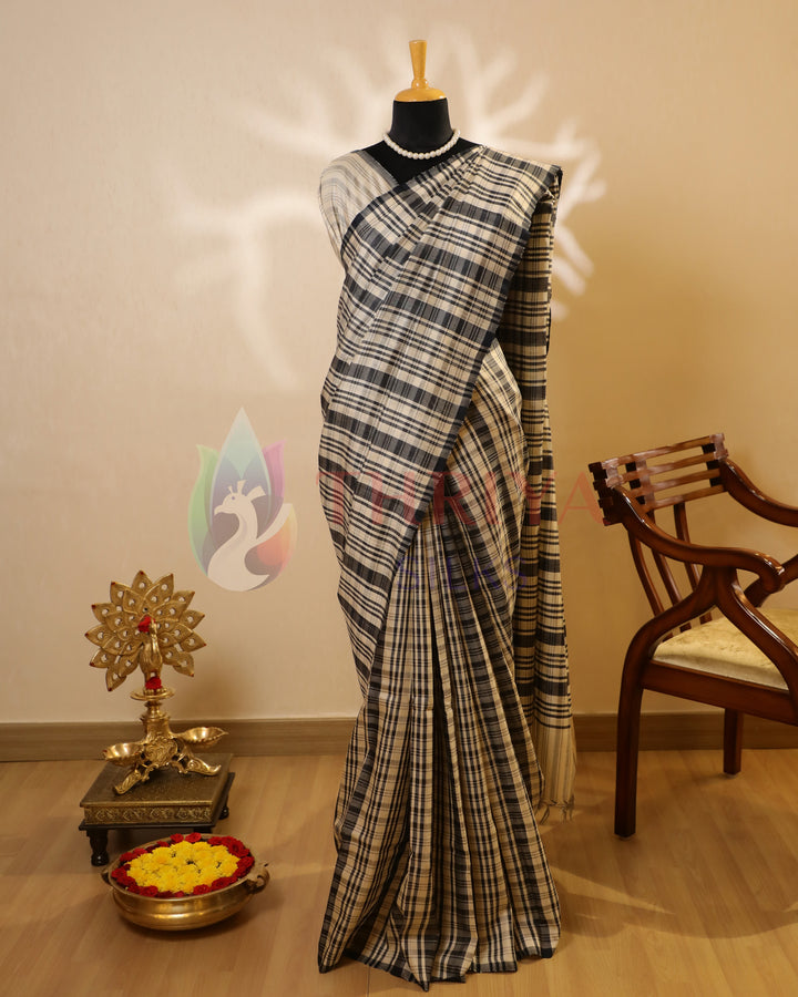 Black and White tussar saree - TSW150311