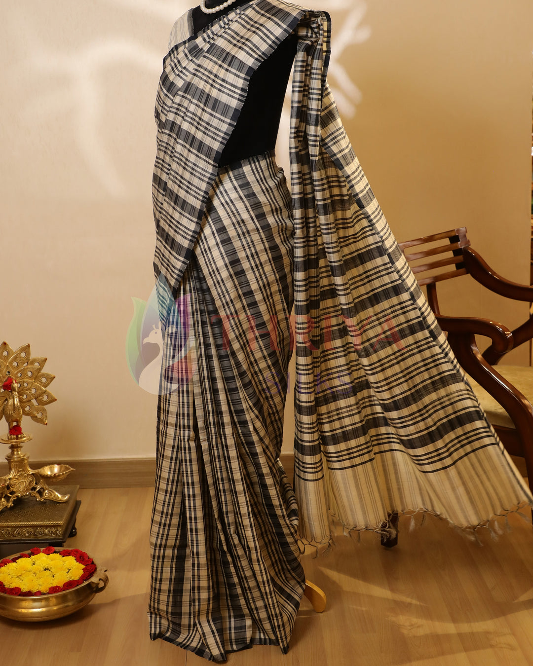 Black and White tussar saree - TSW150311
