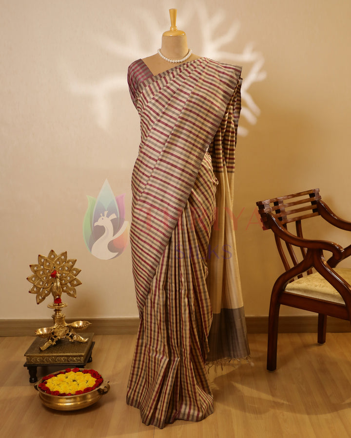 Gray & Pink Kattam Tussar Saree - TSW150313