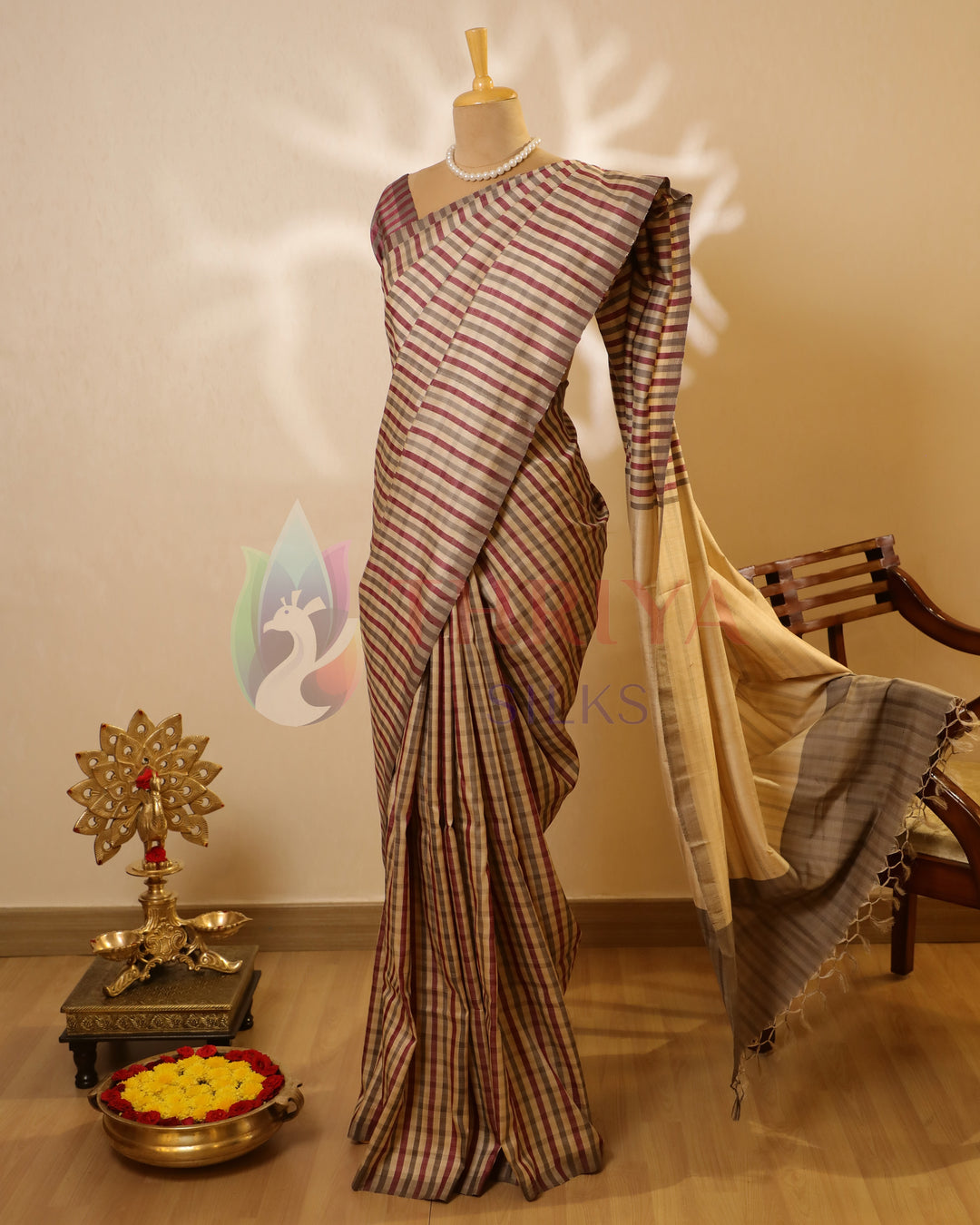 Gray & Pink Kattam Tussar Saree - TSW150313