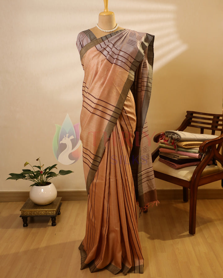 Peach And Brown Tussar Saree -TSW150304