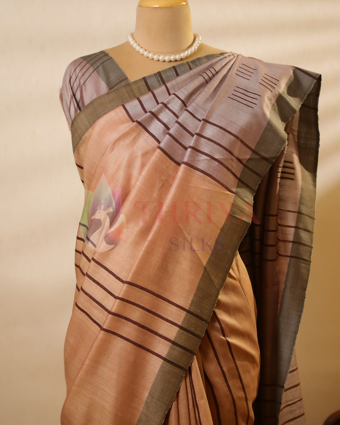 Peach And Brown Tussar Saree -TSW150304