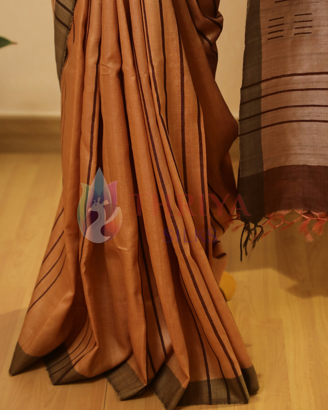 Peach And Brown Tussar Saree -TSW150304