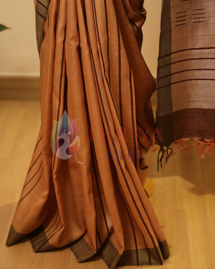 Peach And Brown Tussar Saree -TSW150304