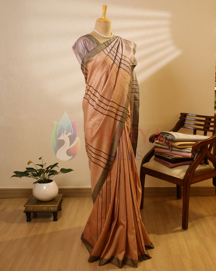 Peach And Brown Tussar Saree -TSW150304