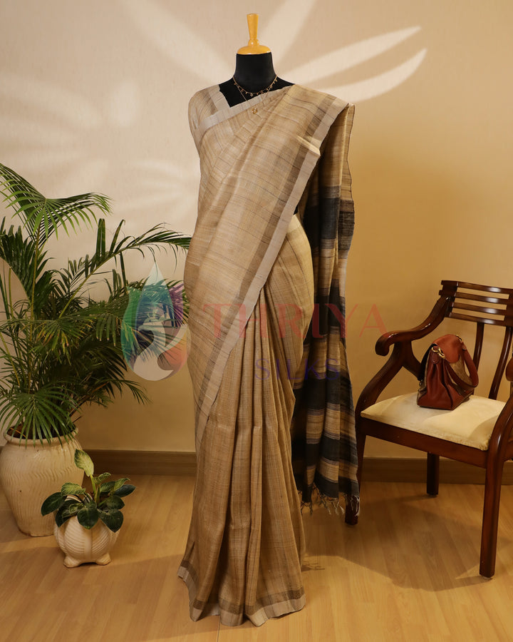 Beige & Black Tussar Saree - TSW150308