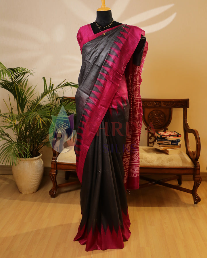 Grey Tussar Silk Saree - TSW1096
