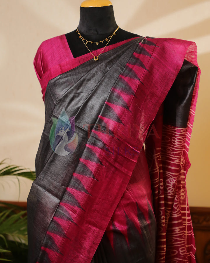 Grey Tussar Silk Saree - TSW1096