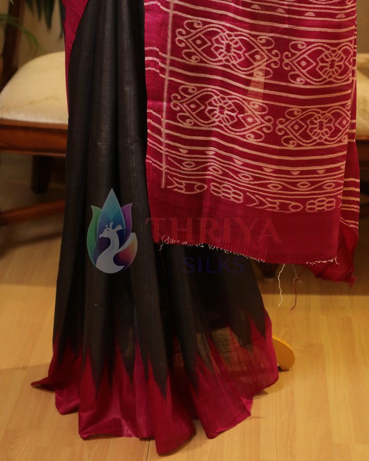Grey Tussar Silk Saree - TSW1096
