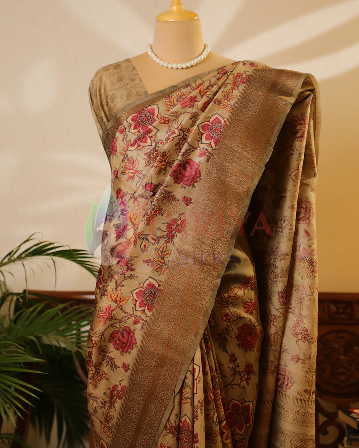 Chikku & Pista Green Tussar Saree - TWFMN0801