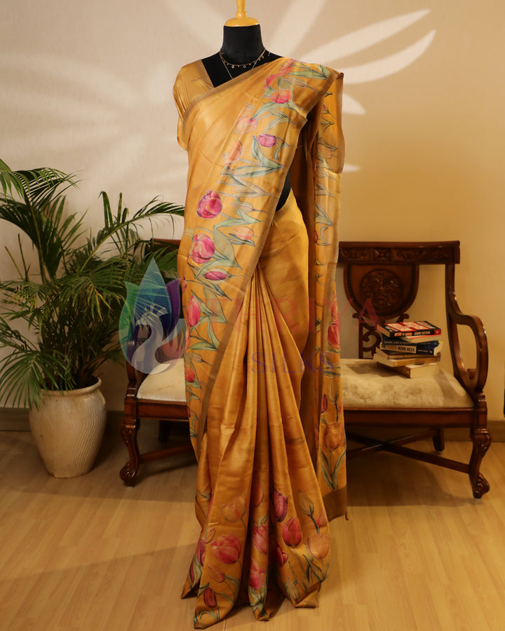 Mustard Tussar Silk Saree - TWFMN0786