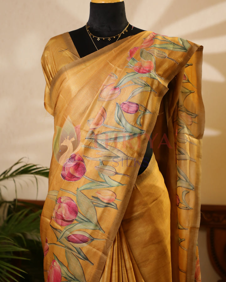 Mustard Tussar Silk Saree - TWFMN0786