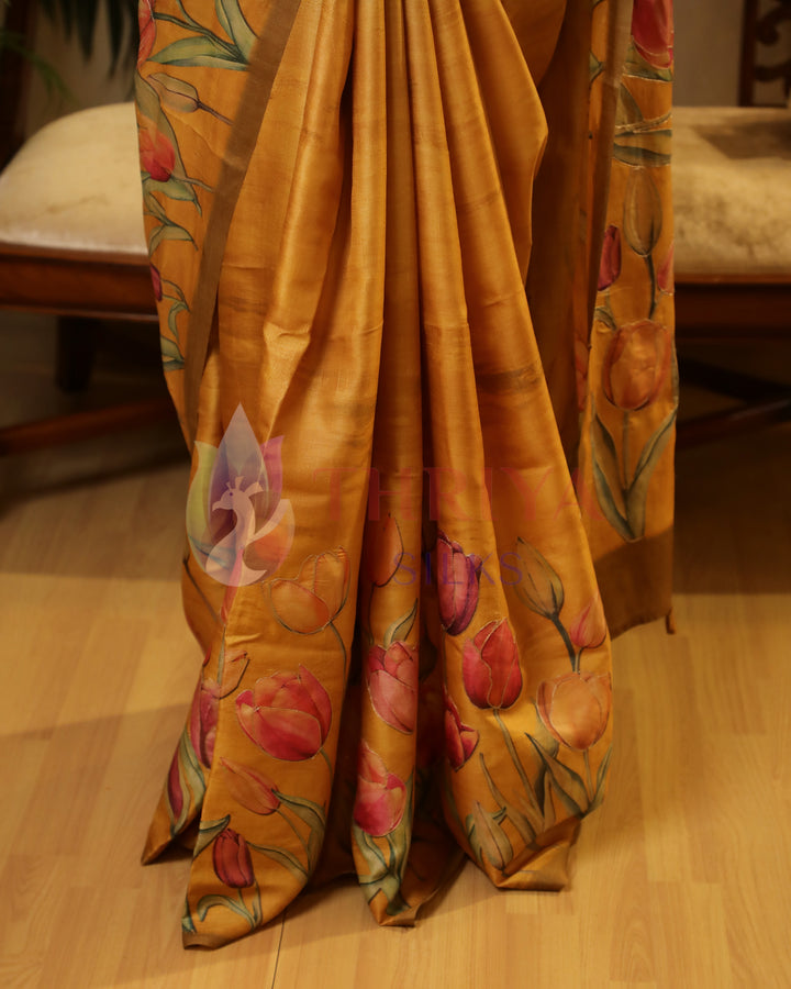 Mustard Tussar Silk Saree - TWFMN0786