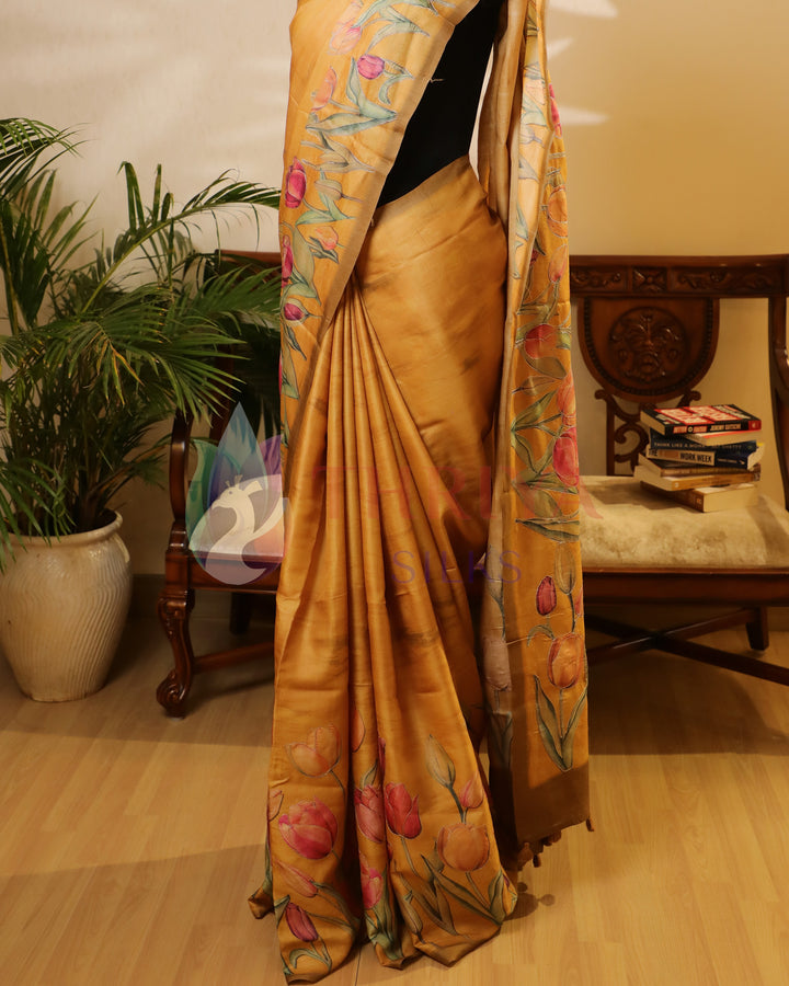 Mustard Tussar Silk Saree - TWFMN0786