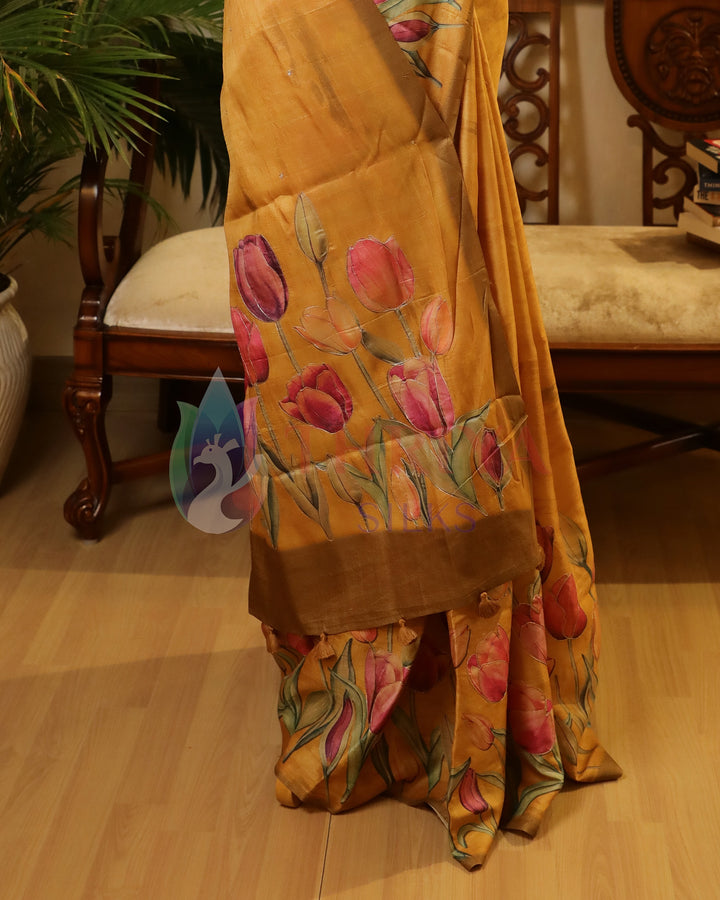 Mustard Tussar Silk Saree - TWFMN0786