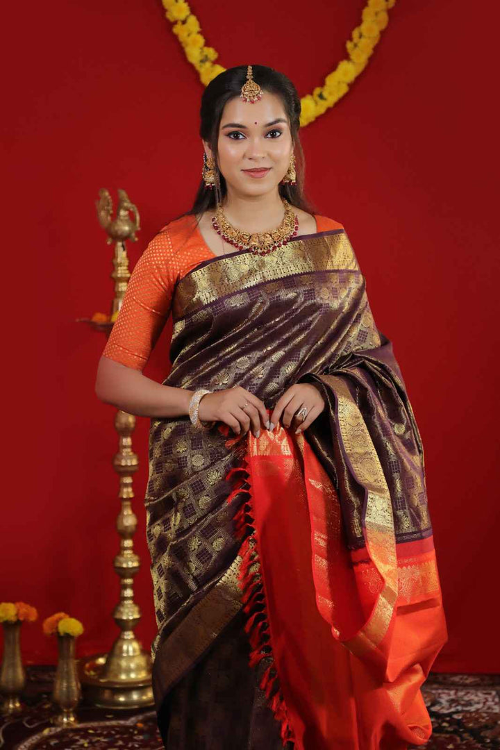 Brown Kanchipuram Silk Saree - TSW040901