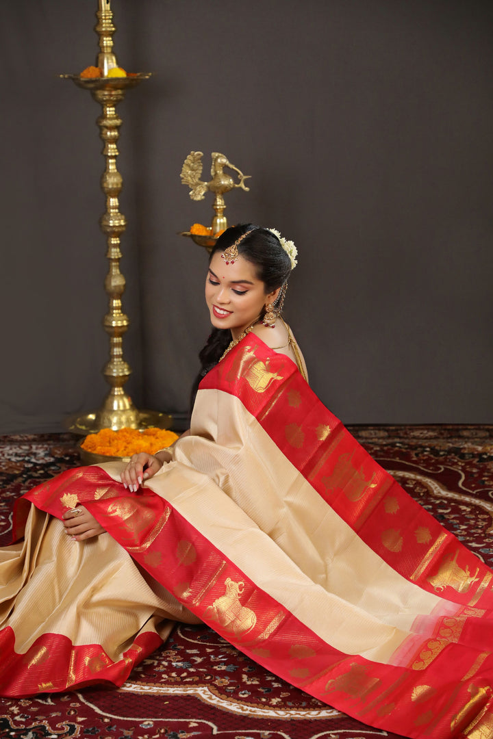 White And Red Kanchipuram Silk Saree - TSW130801