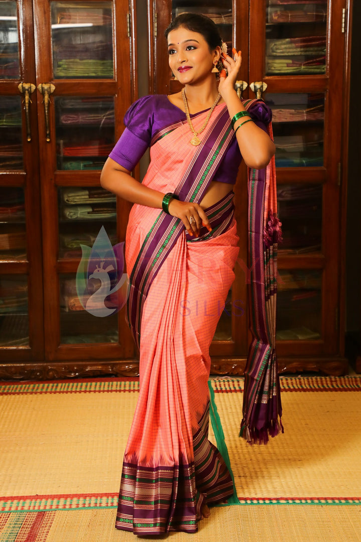 Coral And Violet Kanchipuram Silk Saree - TSW210923