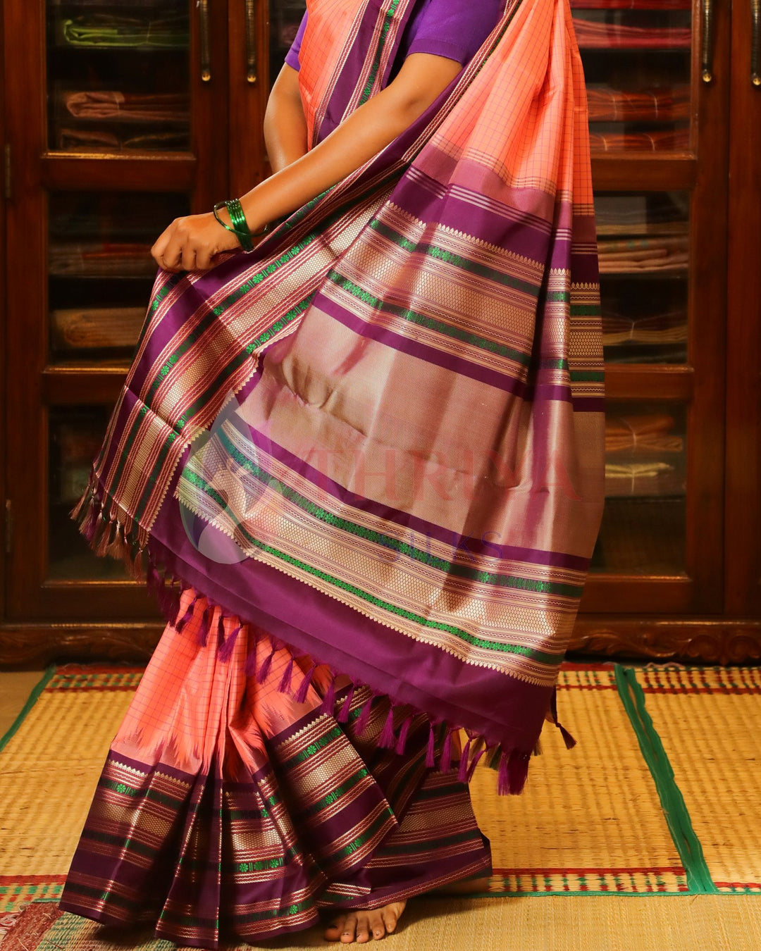 Coral And Violet Kanchipuram Silk Saree - TSW210923