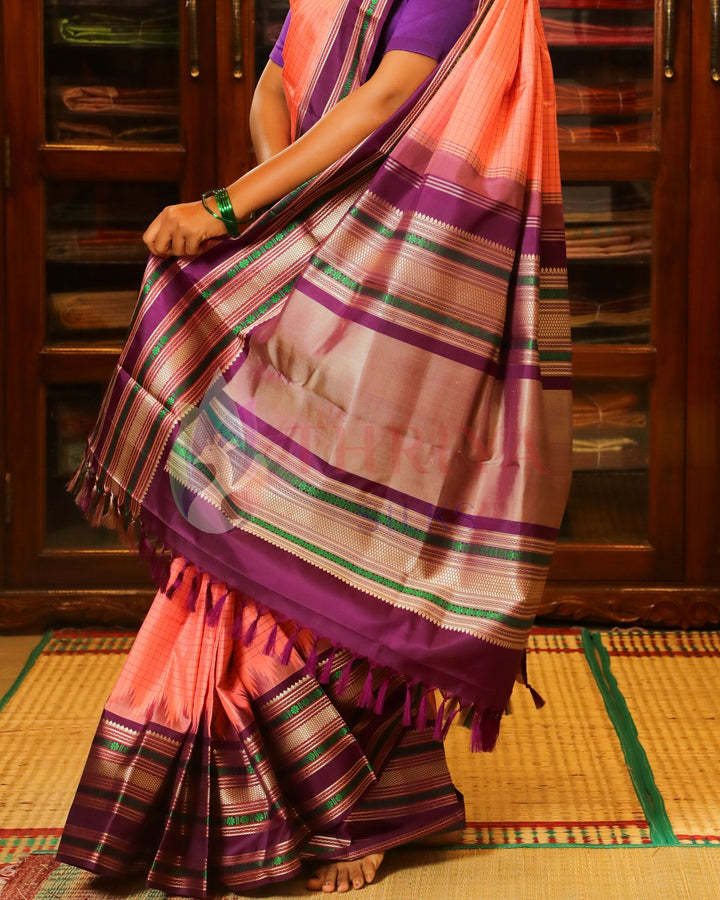 Coral And Violet Kanchipuram Silk Saree - TSW210923