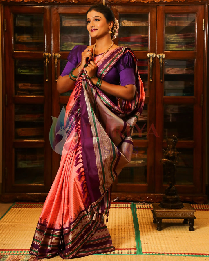 Coral And Violet Kanchipuram Silk Saree - TSW210923