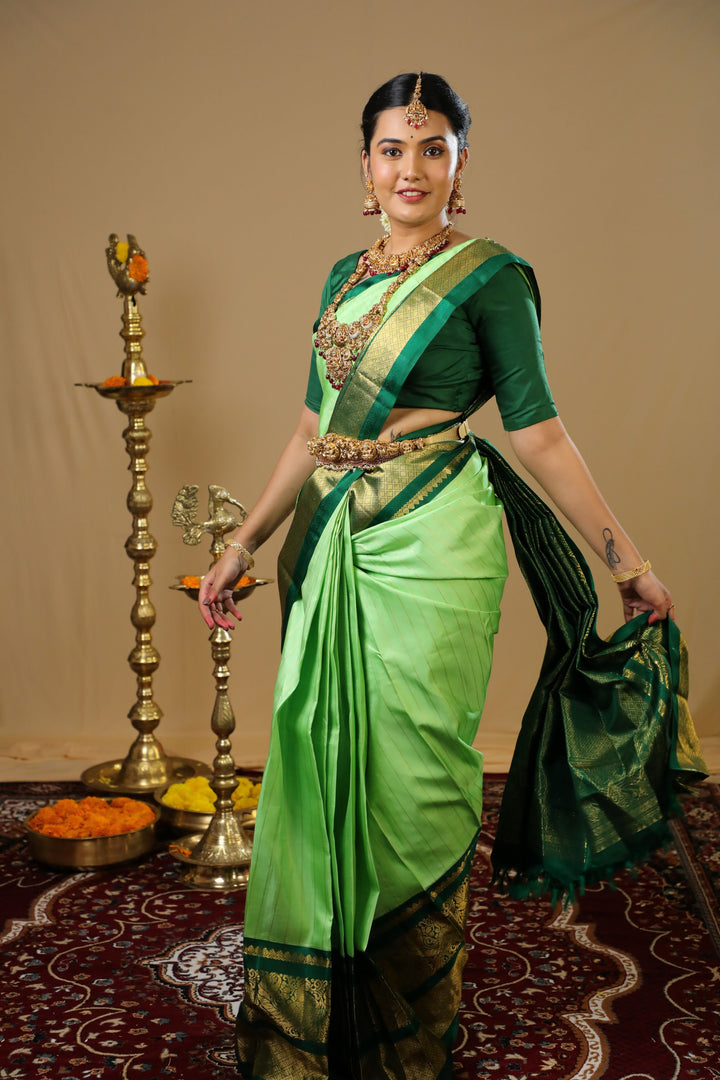 Green Kanchipuram Silk Saree WIth 2G - TSW201104