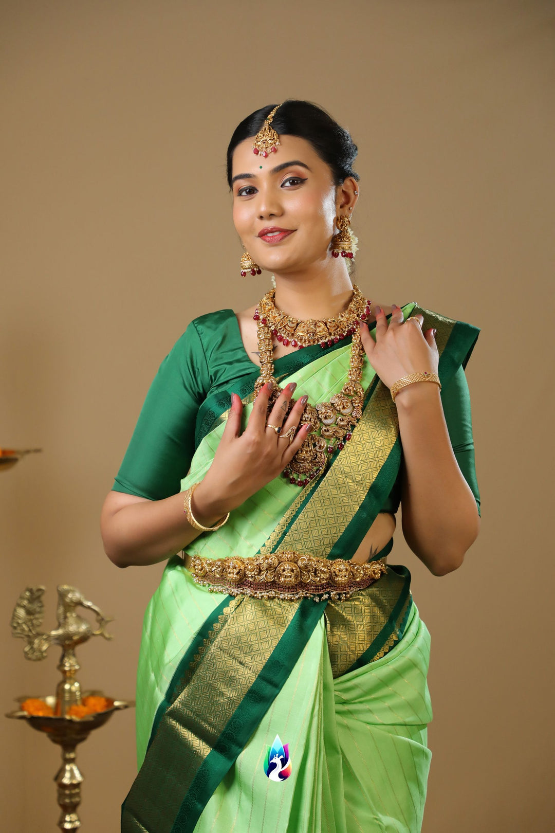 Green Kanchipuram Silk Saree WIth 2G - TSW201104
