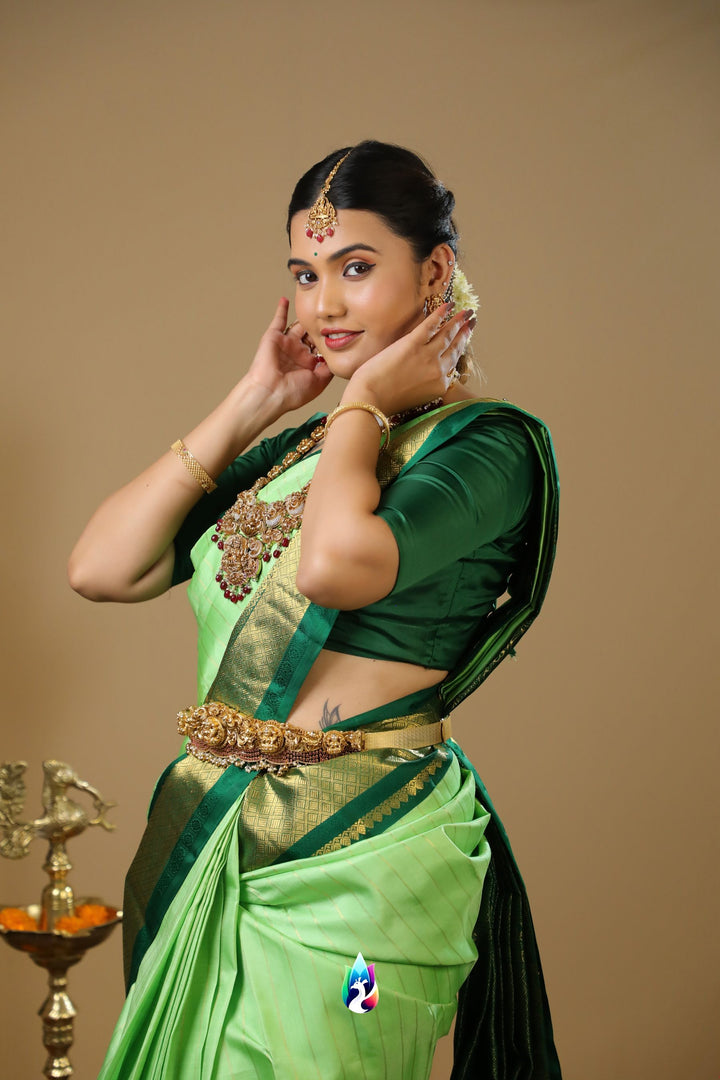 Green Kanchipuram Silk Saree WIth 2G - TSW201104