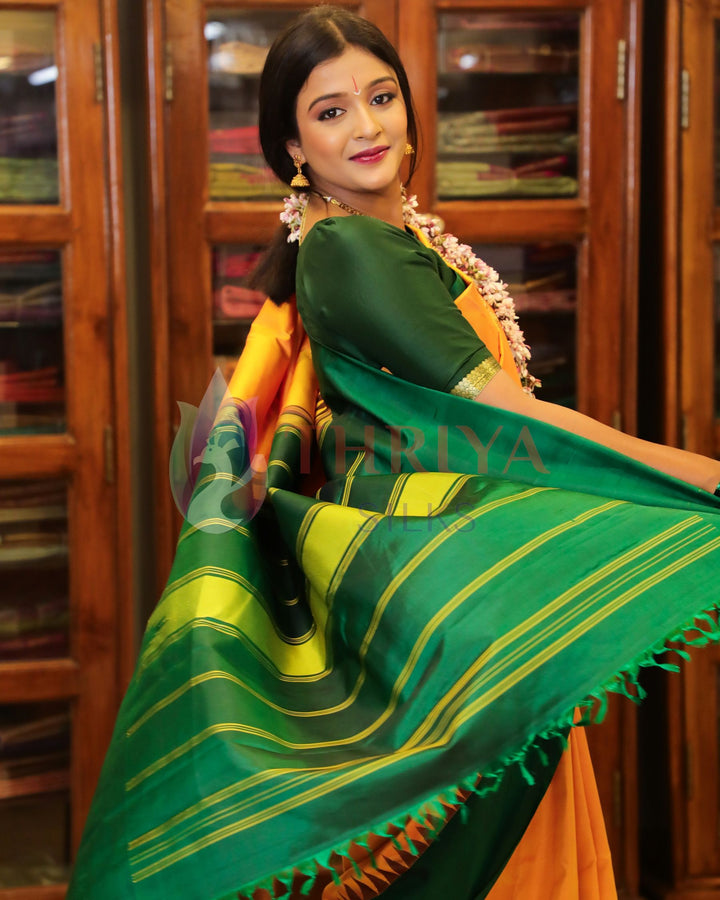 Yellow And Green Kanchipuram Silk Saree - TSW250907