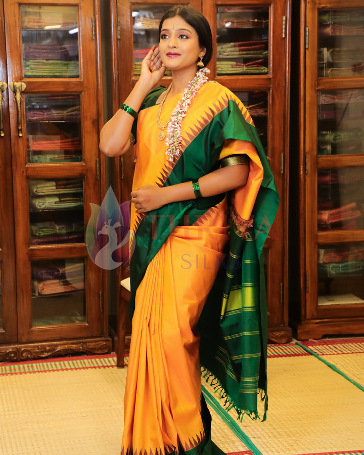Yellow And Green Kanchipuram Silk Saree - TSW250907